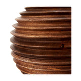 Pembury Brown Wash Turned Wood Table Lamp Base, 27cm, close-up of ribbed disc-stacked wood column in brown finish showing grain detail, on a plain white background.