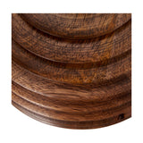 Close-up of the Pembury Brown Wash Turned Wood Table Lamp Base, showing turned wood detailing with ridged tiers and a warm brown wash finish.