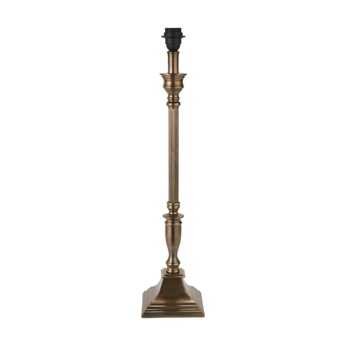 Canterbury Antique Brass Table Lamp Base, 70cm, with fluted column, turned details, and stepped square foot, on a plain white background.