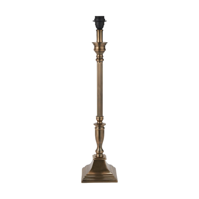 Canterbury Antique Brass Table Lamp Base, 70cm, with fluted column, turned details, and stepped square foot, on a plain white background.