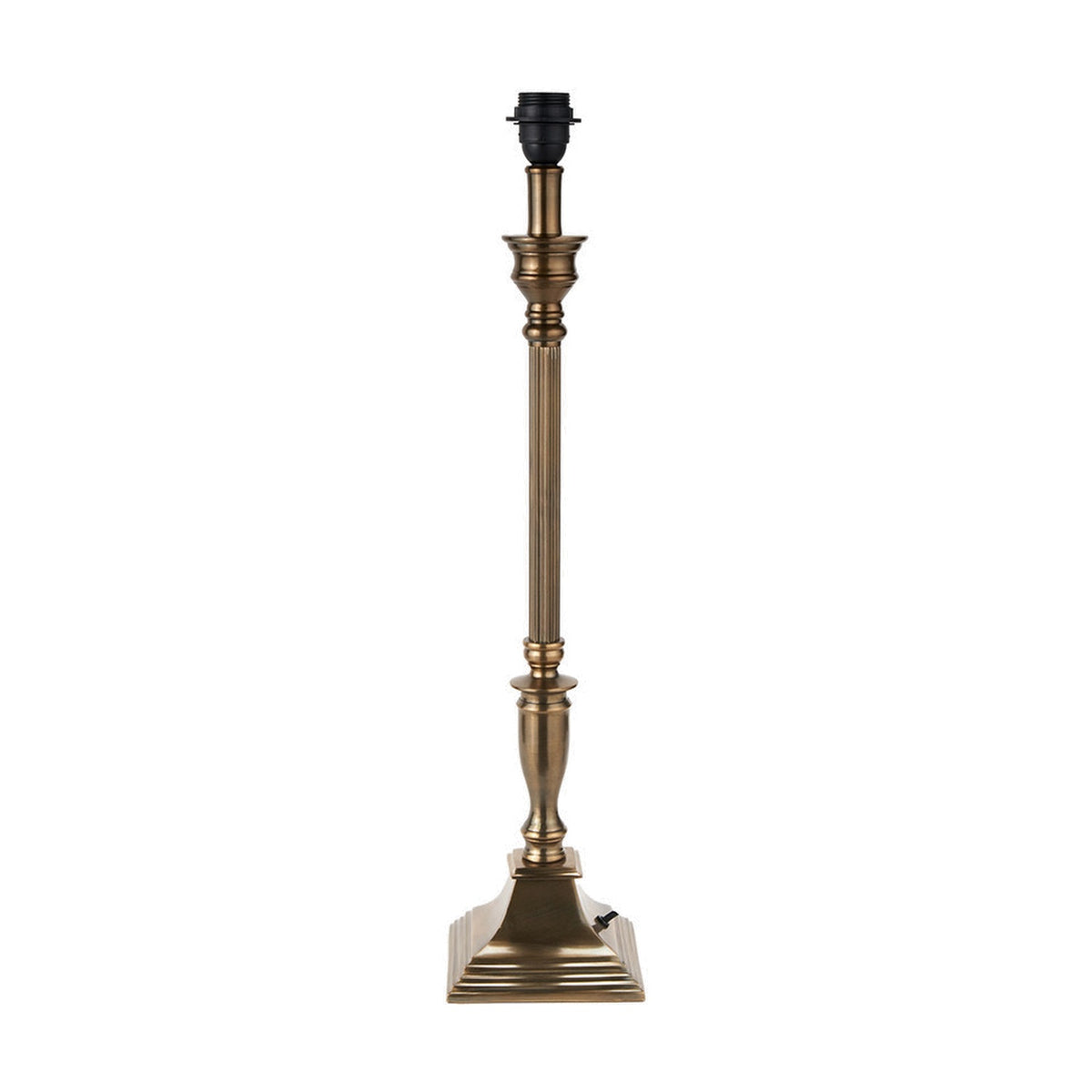 Canterbury Antique Brass Table Lamp Base, 70cm, with fluted column, urn detail, and stepped square foot, shown on a plain white background.