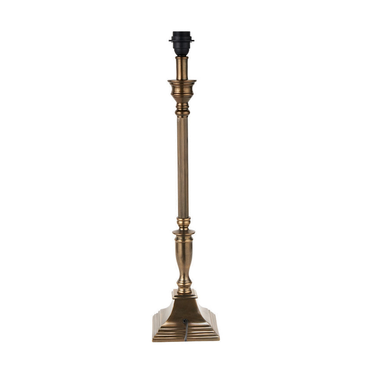 Canterbury Antique Brass Table Lamp Base, 70cm, with fluted column, urn detail, and stepped square foot on a plain white background.