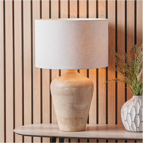 Taika White Wash Textured Wood Table Lamp with Self Lined Shade