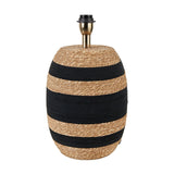Kalutara tall table lamp base, 43cm, with a barrel-shaped natural sea grass body wrapped in black bands and a brass fitting, shown on a plain white background.