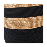 Close-up of the Kalutara Table Lamp Base showing woven natural sea grass bands over a black cotton-wrapped body, highlighting the textured Scandinavian-style finish.