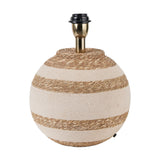 Talalla Beige & Natural Sea Grass Table Lamp Base, 25cm, round woven wicker body with cream and natural stripes, brass fitting and black socket, on a plain white background.