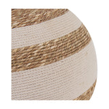Close-up of the Talalla table lamp base, 25cm, showing woven sea grass texture in natural and beige striped bands on a rounded form.