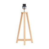 Whitby Wood Tapered 4 Post Table Lamp Base in natural beech, 49cm tall with a four-legged tripod-style frame and chrome bulb holder, shown on a plain white background.