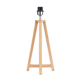 Whitby Wood Tapered 4 Post Table Lamp Base in natural beech, 49cm tall with a four-legged tripod-style frame and chrome fitting, shown on a plain white background.