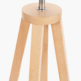 Close-up of the Whitby Wood Tapered 4 Post Table Lamp Base, 49cm, showing natural beech legs and round wooden top with chrome fitting, on a plain background.