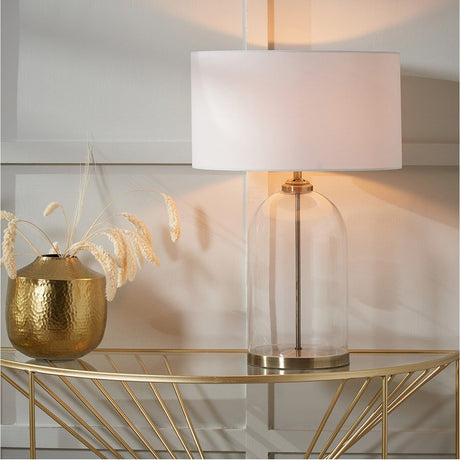 Cloche Clear Glass & Antique Brass Table Lamp - 60cm