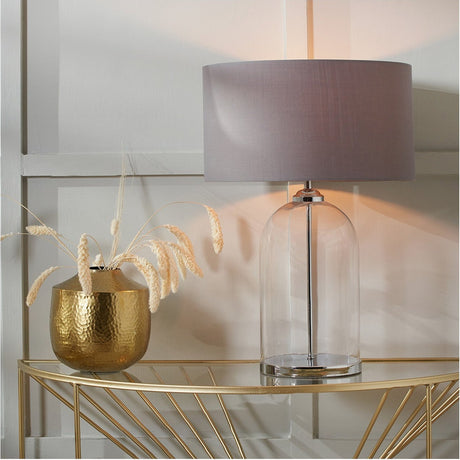 Cloche Clear Glass & Silver Table Lamp - 60cm