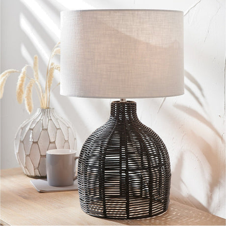 Caswell Black Rattan Cloche Table Lamp - 47cm