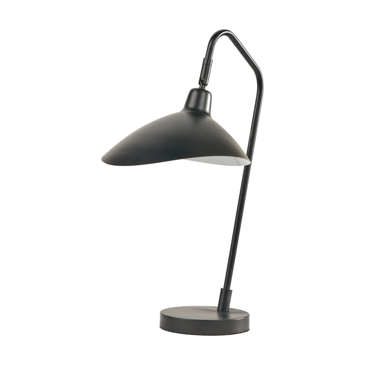 Toulon Black Iron Task Table Lamp, 50cm, with an angled arm, round tilting shade, and circular base, shown against a plain white background.