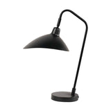 Toulon Black Iron Task Table Lamp, 50cm, with an angled arm, curved fan-shaped shade and round metal base, shown on a plain white background.