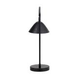 Toulon Black Iron Task Table Lamp, 50cm, with a curved arm, dome shade, slim stem and round base in matte black metal, shown on a plain white background.