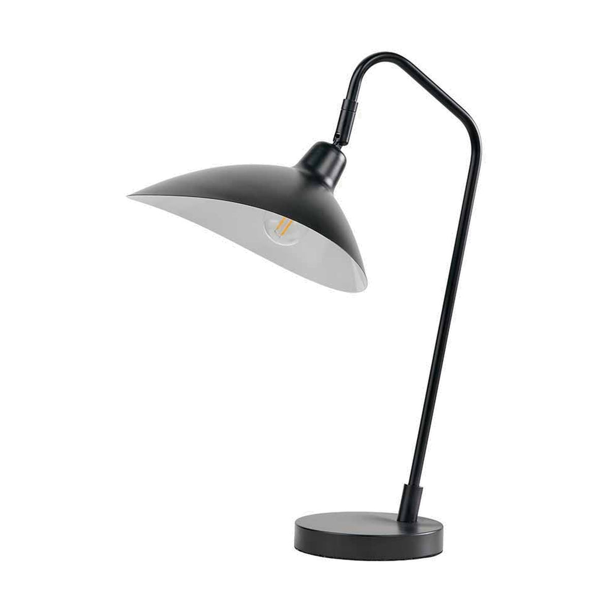 Toulon Black Iron Task Table Lamp, 50cm, with an angled arm, cone-shaped shade over a bulb, and round base, shown on a plain white background.