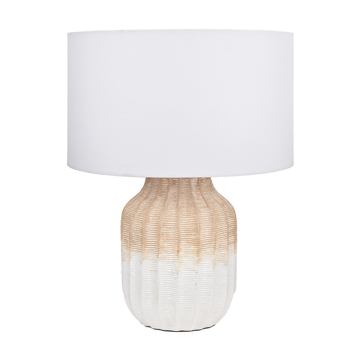 Amalia Natural Textured Stoneware Table Lamp with Ivory Cotton Cylinder Shade