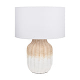 Amalia Natural Textured Stoneware Table Lamp with Ivory Cotton Cylinder Shade