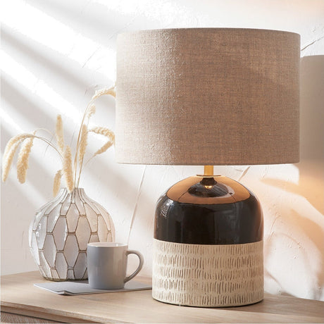 Lotta Black & Natural Stoneware Table Lamp Base - 33cm