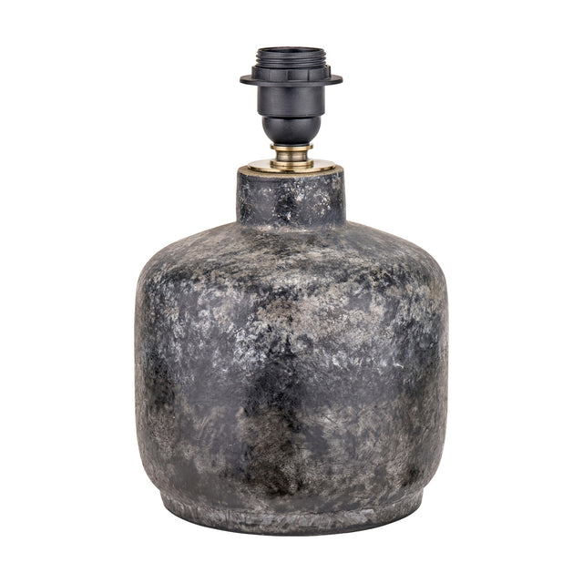 Vulcan Textured Volcanic Effect Grey Small Stoneware Table Lamp Base with a rounded ceramic body and black bulb holder fitting, shown on a plain white background.
