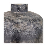 Close-up of the Vulcan Textured Volcanic Effect table lamp base in grey stoneware, showing its mottled, ridged surface and cylindrical neck against a white background.