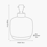 Line drawing of the Vulcan textured stoneware table lamp base with dimensions labelled: 27cm height, 18cm width, and 18cm base diameter.