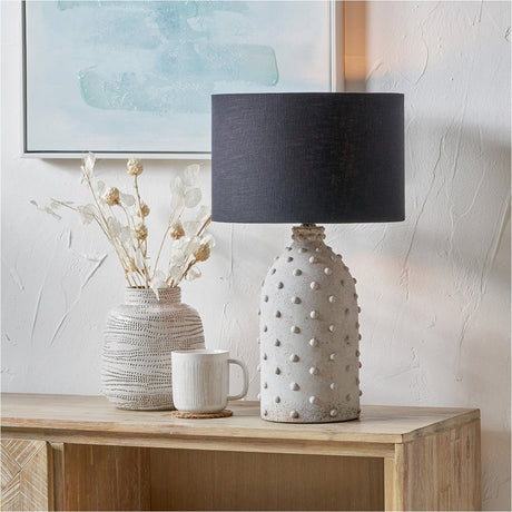 Kali Textured Dot Light Grey Stoneware Table Lamp Base - 37cm