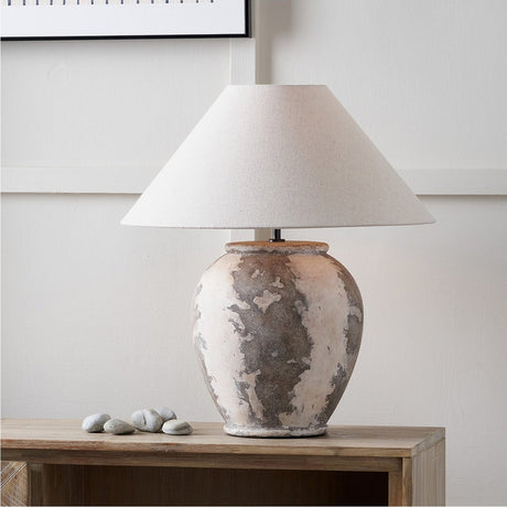 Lulia Antique Finish Stoneware Urn Table Lamp with Slubby Shade