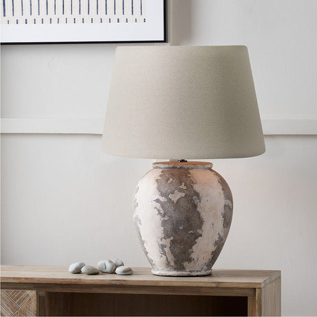 Lulia Antique Finish Stoneware Urn Table Lamp with Cream Calico Shade