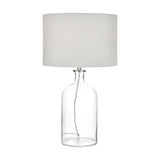 Bellamy Clear Bubble Glass Table Lamp, 53cm, with a seeded glass base, chrome fitting and white drum shade, shown on a plain white background.