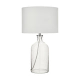 Bellamy Clear Bubble Glass Table Lamp, 53cm, with a bubbled glass jar-style base, chrome fittings, and a white drum shade on a plain white background.