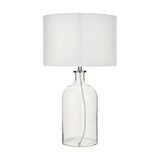Bellamy Clear Bubble Glass Table Lamp, 53cm, with a seeded glass base, chrome fittings, and a white drum shade, shown on a plain white background.