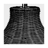Close-up of the Allona Black Rattan Table Lamp base, showing tightly woven black rattan and a chrome-finished stem against a plain white background.