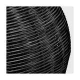 Close-up of the Allona Black Rattan Table Lamp base, showing tightly woven black rattan strands in a spiralling texture.