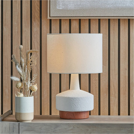 Elio White & Wood Effect Textured Ceramic Table Lamp - 43cm