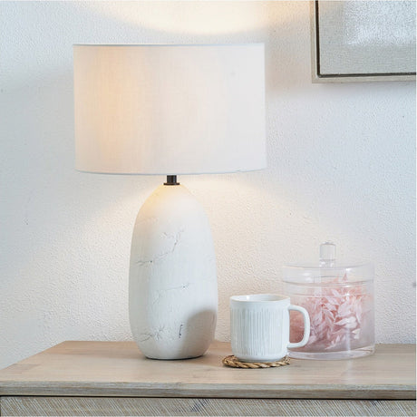 Erika White Vintage Textured Ceramic Table Lamp - 50cm