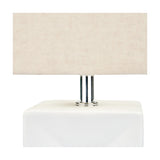 Block White Ceramic Tall Table Lamp, 58cm, with a square white ceramic base, chrome cylindrical stem, and rectangular linen shade, shown against a plain white background.