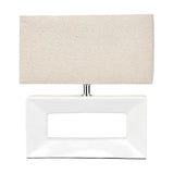 Block White Ceramic Rectangular Table Lamp, 35cm, with a rectangular cut-out base and a rectangular linen shade on a chrome fitting, shown on a plain white background.