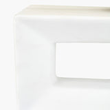 Close-up of the Block White Ceramic Rectangular Table Lamp base, showing a glazed white ceramic block with a rectangular cut-out and rounded edges on a plain background.