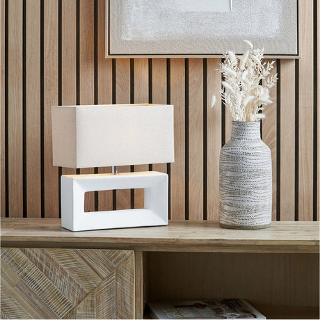 Block White Ceramic Rectangular Table Lamp - 35cm