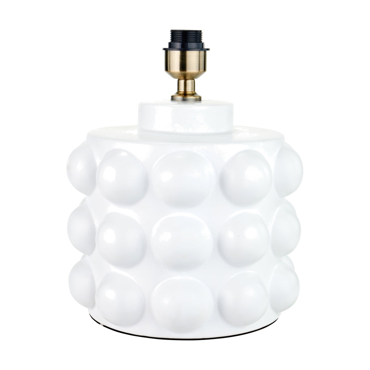 Serenity White Bobbled Ceramic Large Table Lamp Base, 36cm, with cylindrical raised-bobble texture and brass-effect fitting, shown on a plain white background.