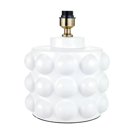 Serenity White Bobbled Ceramic Large Table Lamp Base, 36cm, with cylindrical raised-bobble texture and brass-effect fitting, shown on a plain white background.