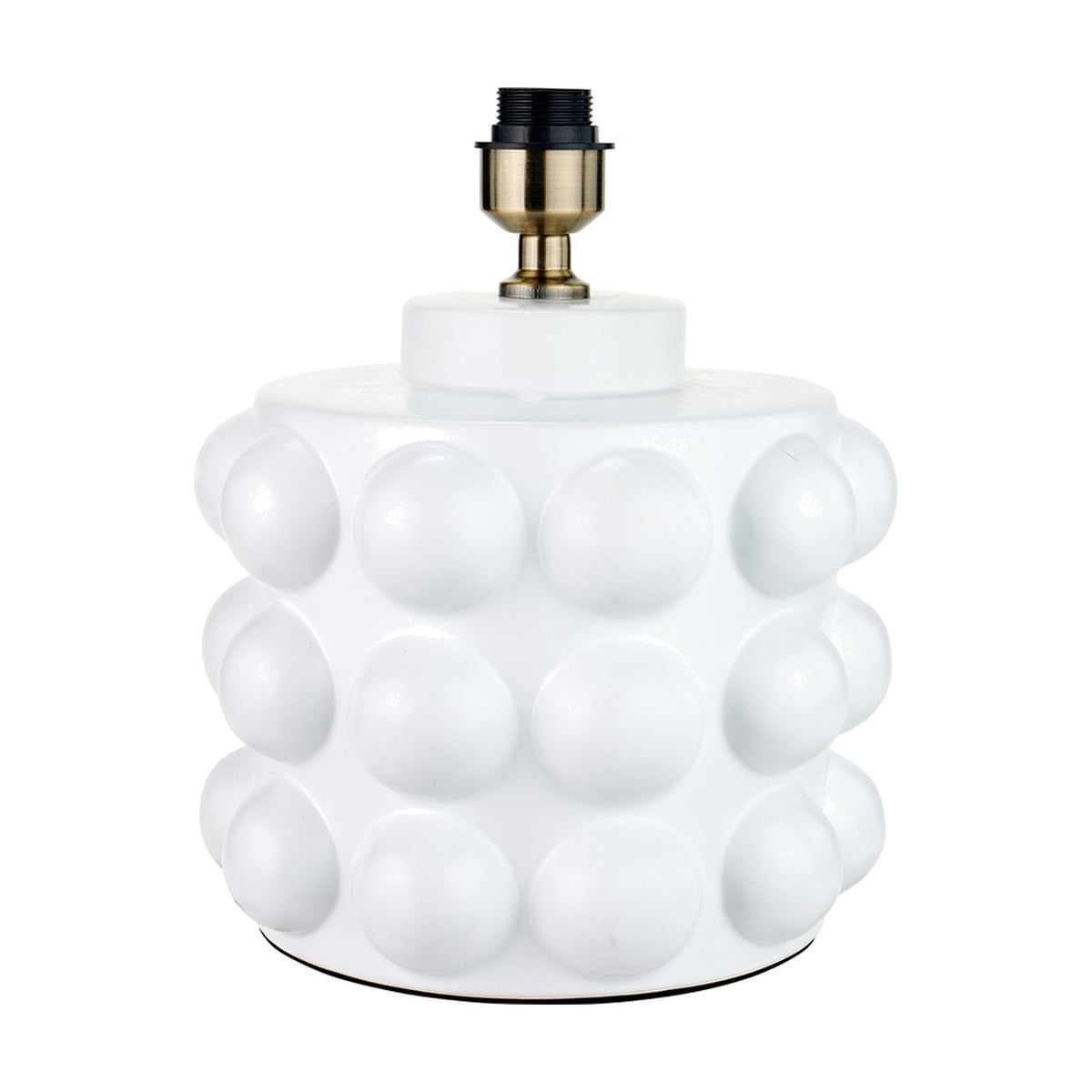 Serenity White Bobbled Ceramic Large Table Lamp Base, 36cm, with cylindrical bubble-textured body and antique brass fitting, shown on a plain white background.