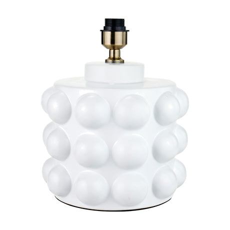 Serenity White Bobbled Ceramic Large Table Lamp Base, 36cm, with cylindrical bubble-textured body and antique brass fitting, shown on a plain white background.