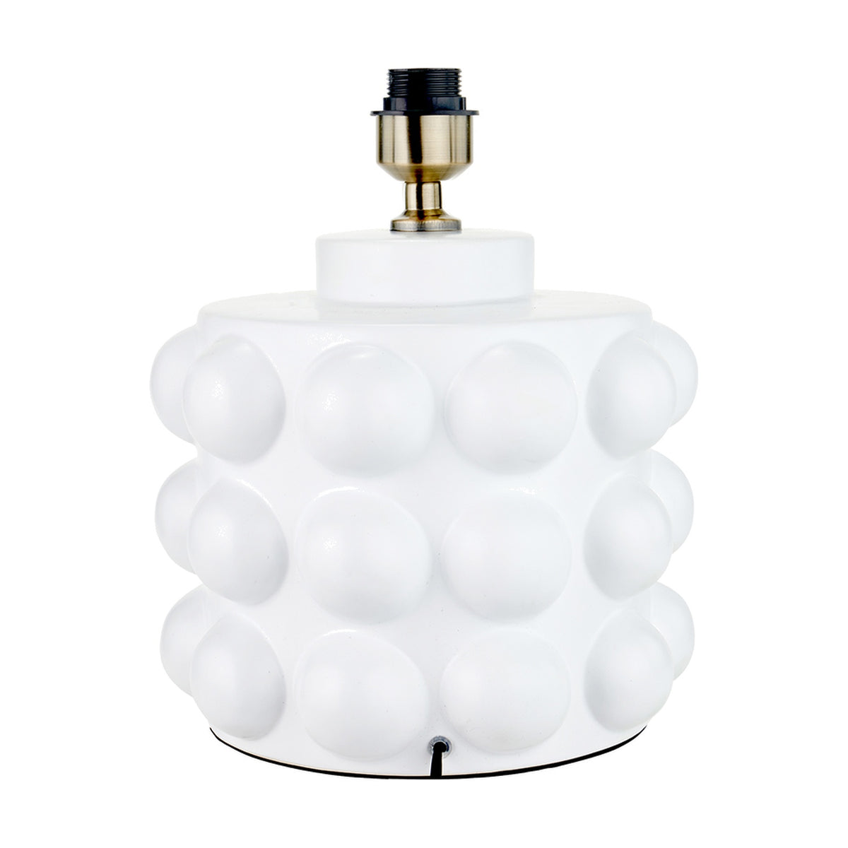 Serenity White Bobbled Ceramic Large Table Lamp Base, 36cm, with a cylindrical bubble-textured body and brass-tone fitting, shown on a plain white background.