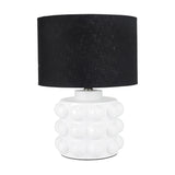 Serenity White Bobbled Ceramic Large Table Lamp, 36cm, with a black drum shade, shown on a plain white background.