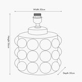 Line drawing of the Serenity White Bobbled Ceramic Large Table Lamp Base with dimensions shown, 36cm height, 30cm width and depth, cylindrical bobble-textured body and E27 fitting.