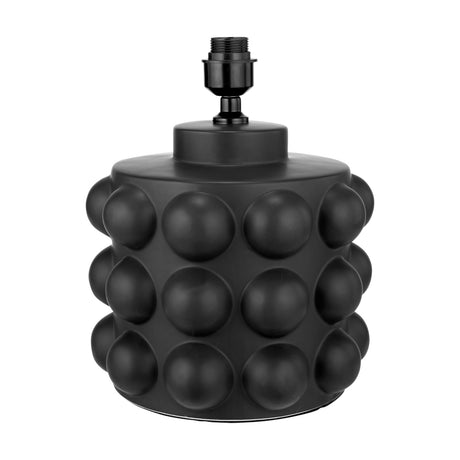 Serenity Black Bobbled Ceramic Large Table Lamp Base - 36cm, a cylindrical matte black ceramic base with an all-over raised sphere pattern and black fitting, shown on a plain white background.