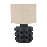 Serenity Black Bobbled Ceramic Large Table Lamp Base with linen drum shade, 36cm, textured bobble-patterned ceramic body, shown on a plain white background.